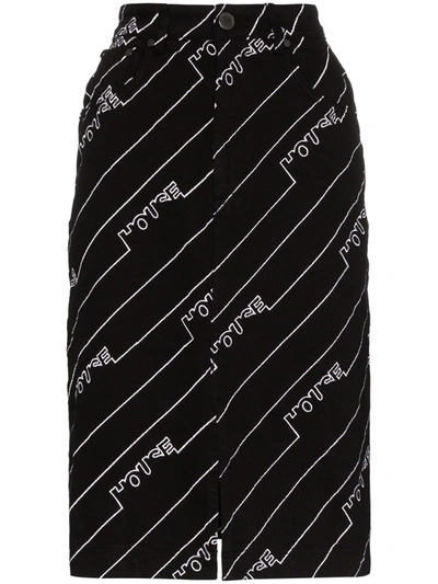 House Of Holland Logo Print Cotton Pencil Skirt In Black