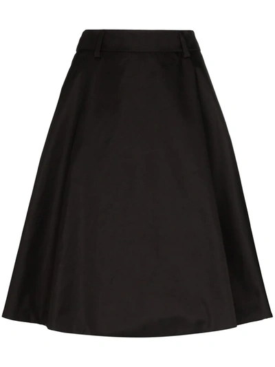 Prada Pleated Logo Plaque Skirt In Black
