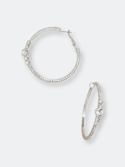 Ettika Crystal Embellished Hoop Earrings In White