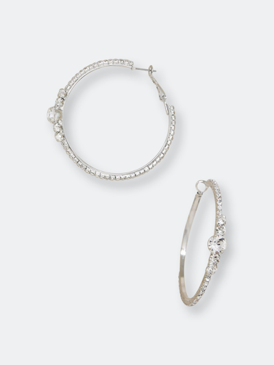 Ettika Crystal Embellished Hoop Earrings In Silver