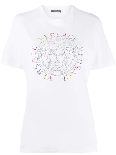 Versace Medusa Rhinestone Logo T-shirt In White