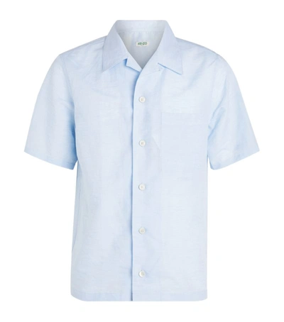 Kenzo Men's Linen-cotton Camp Shirt W/ Pocket In Light Blue
