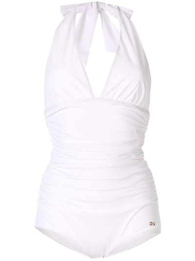 Dolce & Gabbana One-piece Swimsuit With Plunging Neckline In White