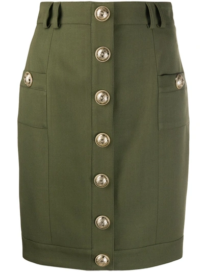 Balmain Short Single-breasted Skirt In Green
