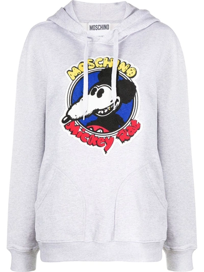 Moschino Mickey Rat Cotton Hoodie In Grey