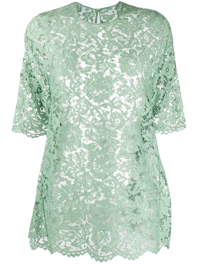 Valentino Floral Lace T-shirt In Green
