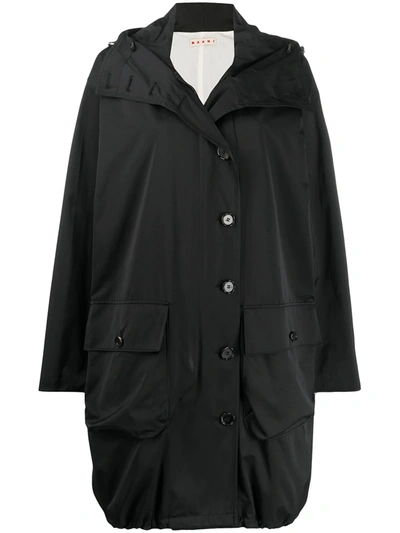 Marni Hooded Parka Coat In Black