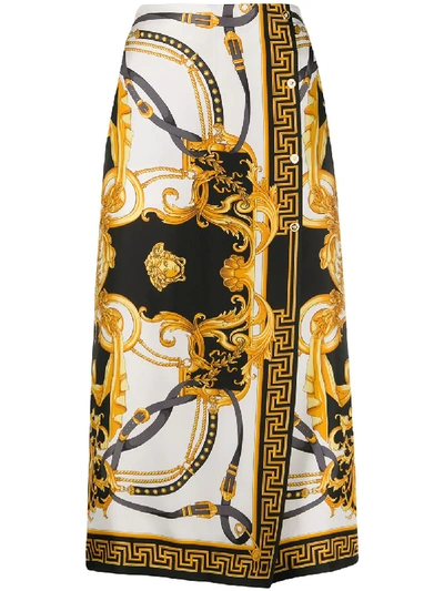 Versace Baroque Silk Wrap-front Cropped Trousers In Multicolor