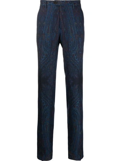 Etro Paisley Print Tailored Trousers In Blue