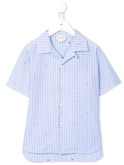 Gucci Kids' Gingham Logo Detail Shirt In Blue