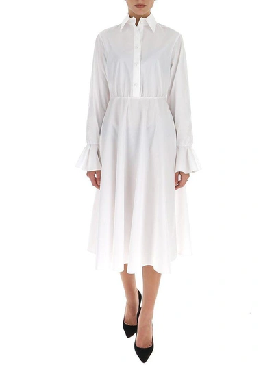 Valentino Flared Ruffle Detail Shirt Dress In White