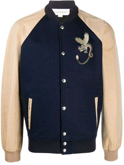 Alexander Mcqueen Embroidered Detail Bomber Jacket In Blue