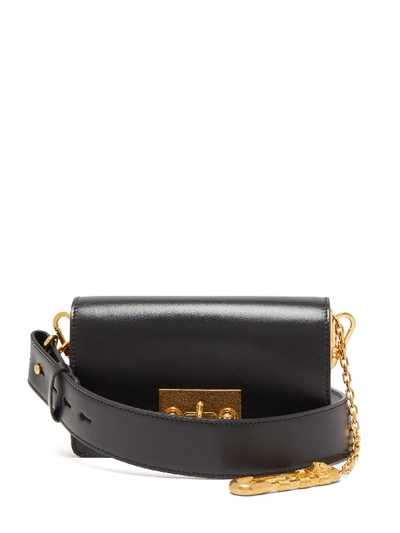 Versace Safety Pin Leather Crossbody Belt Bag In Black