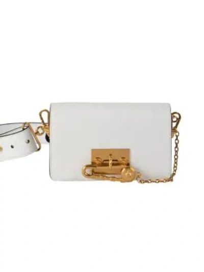 Versace Men's Safety Pin Leather Crossbody Belt Bag In White