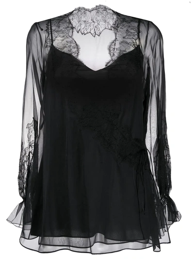 Valentino Sheer Silk-lace Blouse In Black