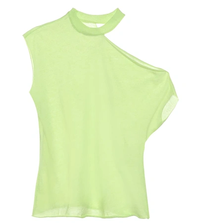 Rta Axel Cold-shoulder Raw-edge Top In Neon Yellow