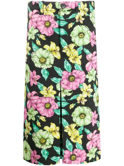 Balenciaga Flower Printed Cotton Pleat Skirt In Multicolor