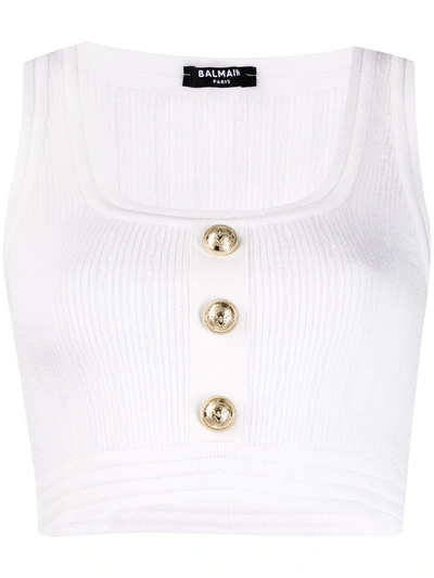 Balmain Button-embellished Tank Top In White