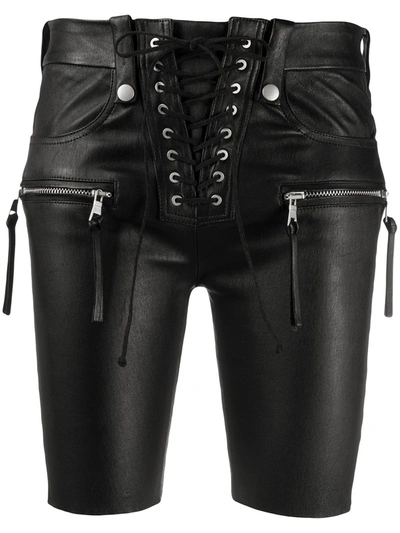 Ben Taverniti Unravel Project Unravel Black Plonge Leather Corset Shorts