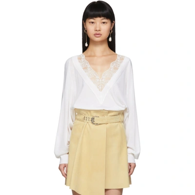 Chloé Chloe Off-white Wool And Silk Lace V-neck Sweater