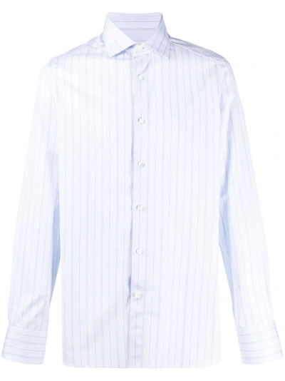 Ermenegildo Zegna Light-blue Slim-fit Cutaway-collar Striped Cotton-poplin Shirt