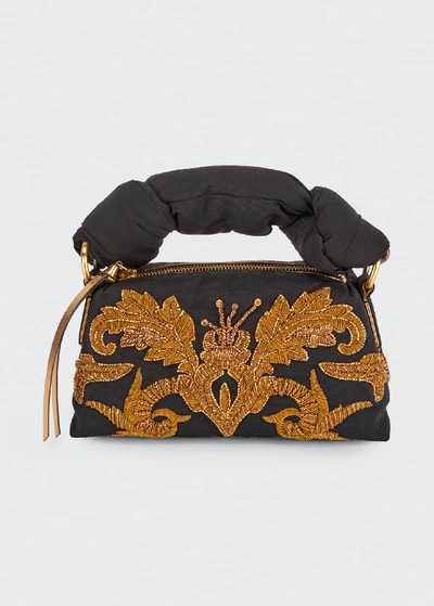 Dries Van Noten Embroidered Top Handle Bag In Black/gold