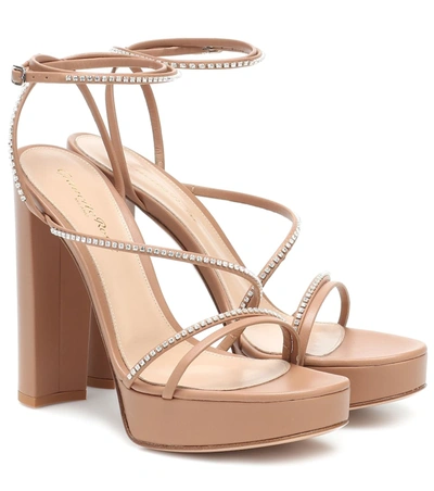 Gianvito Rossi 125 Crystal-embellished Patent-leather Platform Sandals In Brown