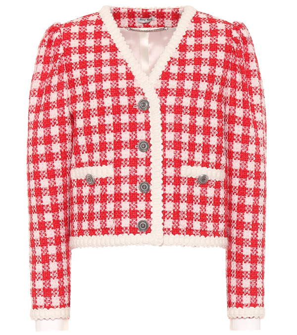 Miu Miu Checked Wool-blend Tweed Jacket In Red | ModeSens