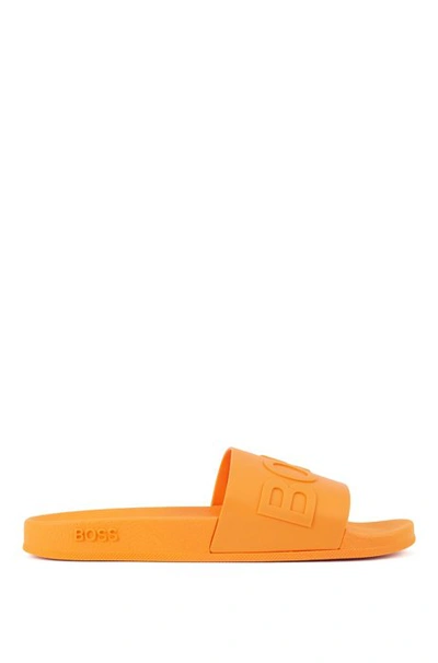 Hugo Boss - Italian Made Slides With Logo Strap And Contoured Sole - Orange