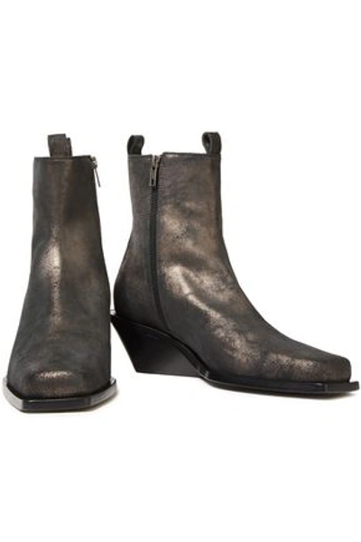 Ann Demeulemeester Metallic Brushed-leather Wedge Ankle Boots In Brass