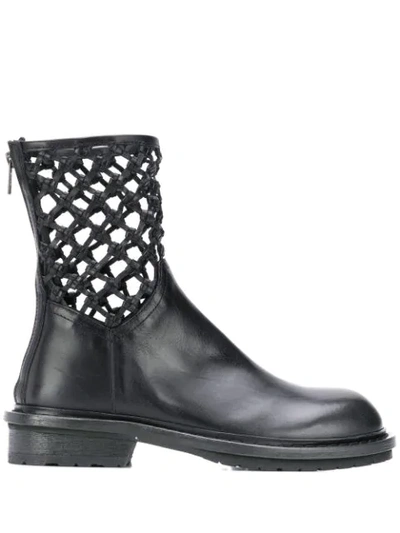 Ann Demeulemeester Macramé-trimmed Leather Ankle Boots In Black