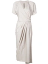 Rick Owens Cotton And Silk-blend Midi Wrap Dress In Neutral