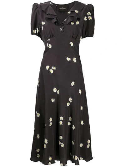Marc Jacobs The Love Floral Silk Midi Dress In Black