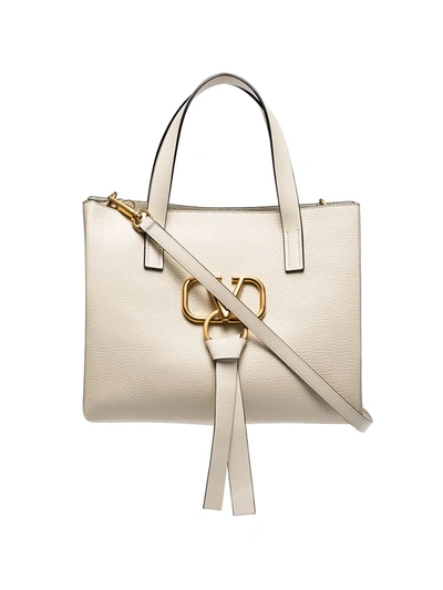 Valentino Garavani Vring Small Leather Tote Bag In White