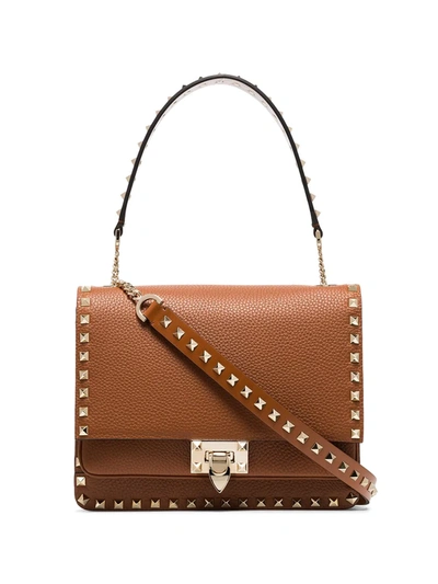 Valentino Garavani Brown Garavani Rockstud Leather Shoulder Bag