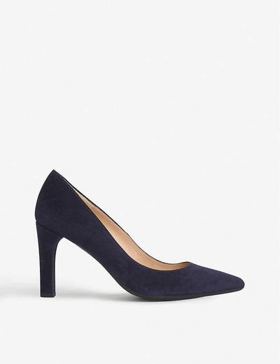 Lk Bennett Tess Block Heel Suede Courts In Blu-navy