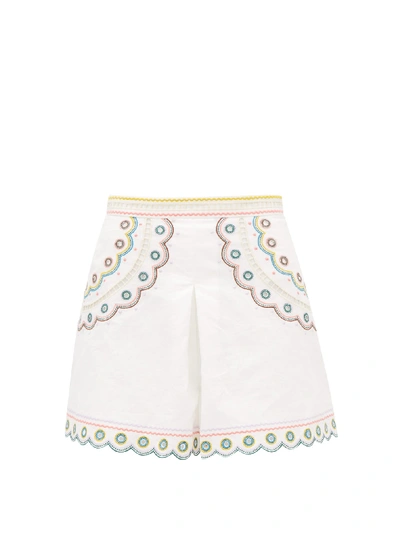 Zimmermann Peggy Embroidered Linen And Cotton-blend Shorts In Multi