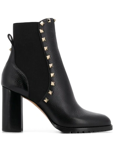 Valentino Garavani Rockstud Pebbled-leather Ankle Boots In Black