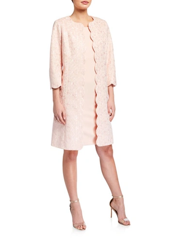 Albert Nipon Two-piece Embroidered Coat And Dress Set In Blush
