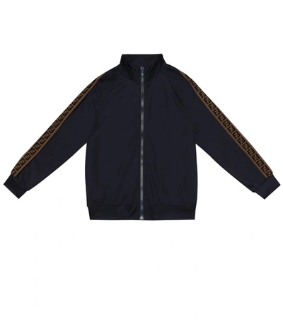 Fendi Boy's Track Jacket W/ Ff Taping In Blue