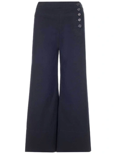 Chloé Flared Side Button Trousers In Blue