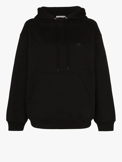 Balenciaga Bb Embroidered Cotton Hoodie In Black