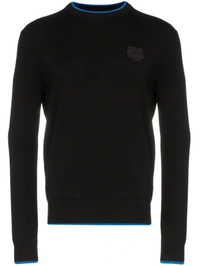 Kenzo Tiger Crest Applique Crewneck Sweater In Black