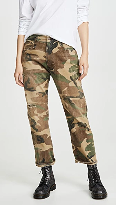 R13 Distressed Camouflage-print Mid-rise Straight-leg Jeans In Beige