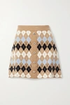 Maje Button-embellished Argyle Wool-blend Mini Skirt In Brown