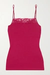 Hanro Moments Lace-trimmed Cotton-jersey Camisole In Fuchsia