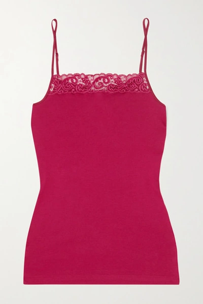 Hanro Moments Lace-trimmed Cotton-jersey Camisole In Fuchsia