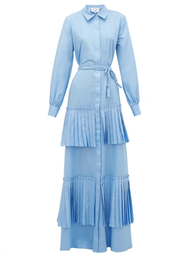 Evi Grintela Hydrangea Pleated Cotton-poplin Shirt Dress In Blue
