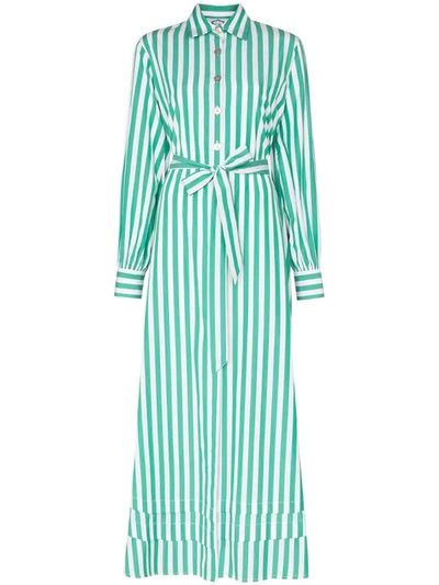 Evi Grintela Lily Striped Cotton Shirt Dress In Green