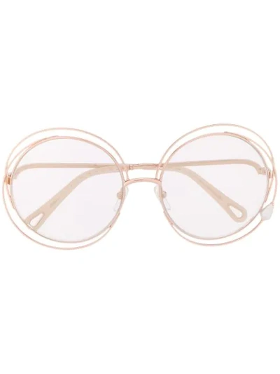 Chloé Carlina Faux-pearl Round Metal Sunglasses In Gold